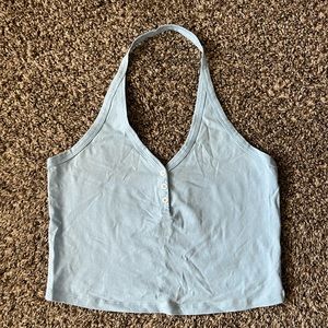 Light blue button-up tank top, halter style